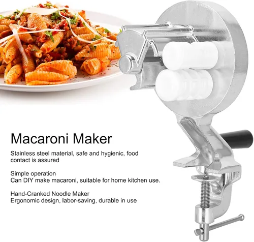 Vista 8 de Máquina manual para hacer macarrones, máquina para hacer pasta, máquina para hacer pasta, acero inoxidable, manivela, fideos, máquina de prensado