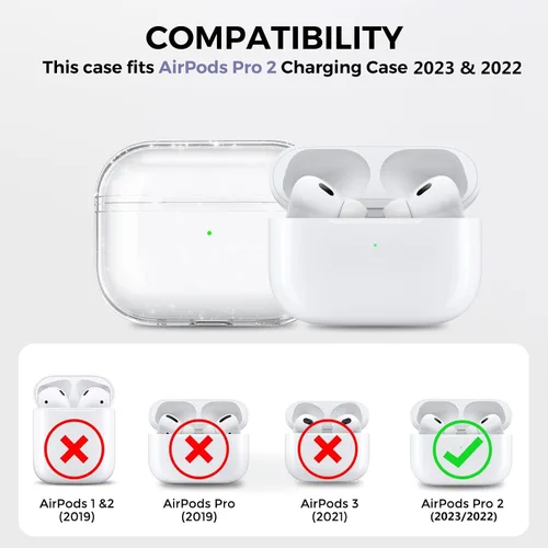 Vista 2 de AHASTYLE Funda transparente para Airpods Pro 2 TPU [LED frontal visible] [con cuerda de mano] compatible con AirPods Pro 2 2022
