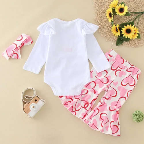 Vista 4 de TBUIALL Trajes de dos piezas para niñas recién nacidas, bebés, niñas, estampado de algodón, otoño, invierno, día de San Valentín, largo para bebé