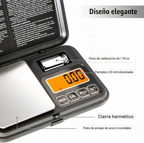 Vista 7 de Báscula de bolsillo digital de Fuzion 7.05 oz/0.00 oz, báscula de gramos con pantalla LCD, tara y PCS, báscula digital mini con peso de calibración