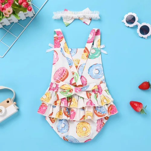 Vista 3 de IBTOM CASTLE Traje de bebé niña de primer cumpleaños princesa sin mangas sin espalda mameluco verano pastel traje con diadema de lazo