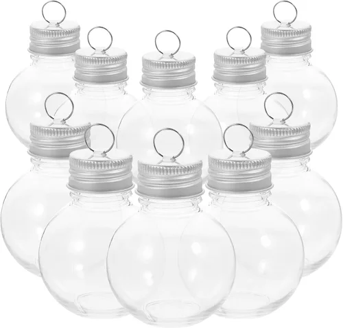 Vista 10 de BESTonZON 10 bolas de alcohol de Navidad, bombillas de botella de 1.7 fl oz con forma de adornos de Navidad de plástico transparente, colgante