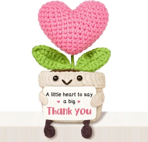 Vista 14 de Regalos de cumpleaños número 16 para niñas, flor de corazón rosa de ganchillo hecha a mano, regalos de dulces 16 para niñas, decoraciones