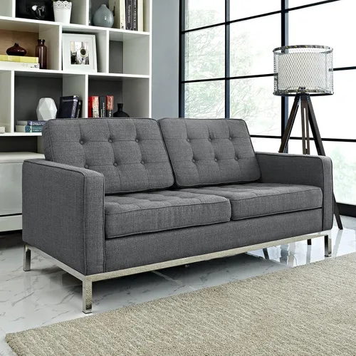 Vista 2 de Modway Loft tapizado tela mediados de siglo moderno sofá biplaza en gris