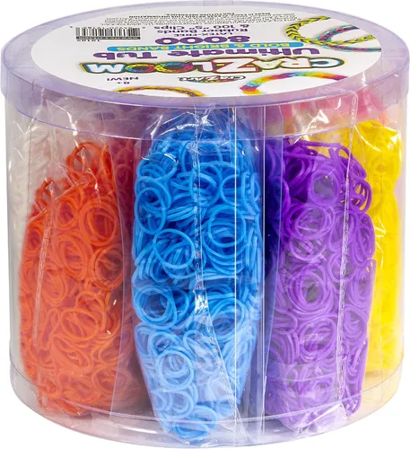 Vista 3 de Cra Z Art Cra-Z-Loom Ultimate Tub 8000 bandas de goma sin látex y 100 clips en "S" para hacer manualidades en colores llamativos y brillantes