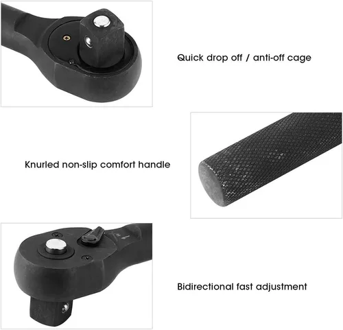 Vista 4 de Fydun Llave de casquillo de trinquete de alta resistencia, cabeza de trinquete, reversible, herramienta de reparación automática de longitud media