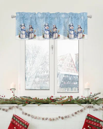 Vista 58 de Cenefa de cortina con lazo rojo de Navidad para ventanas, sala de estar, cocina, baño, granja, bolas de Navidad de acuarela con diseño de bayas
