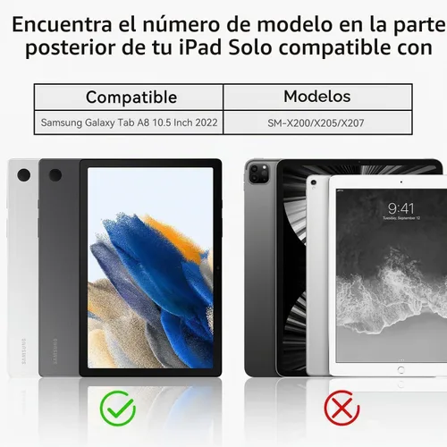 Vista 3 de Funda para Samsung Galaxy Tab A8 de 10.5 pulgadas 2022 con protector de pantalla giratorio 360º correa de mano y soporte, a prueba de caídas
