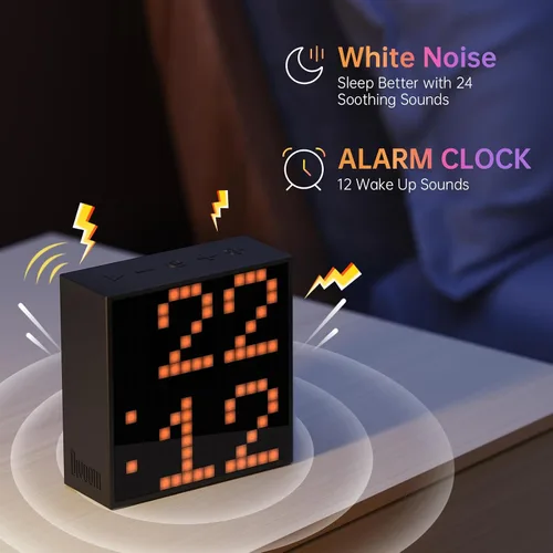 Vista 3 de Divoom TimeBox Evo - Pixel Art Bluetooth Speaker with 16x16 LED Display APP Control - Cool Animation Frame & Gaming Room Setup & Bedside Alarm
