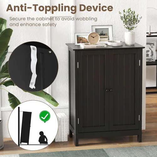 Vista 7 de COSTWAY Armario de almacenamiento de baño, organizadores de baño independientes y almacenamiento con puertas y estante ajustable, gabinete de piso