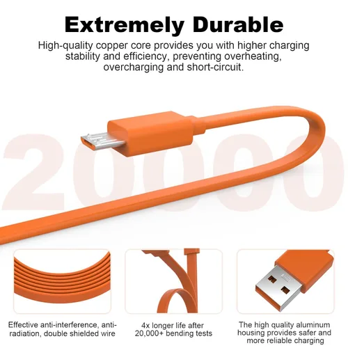 Vista 4 de Cable micro USB para altavoz JBL compatible con JBL Charge 3, Charge 2, Charge 2+, Flip 4, Flip 3, Flip 2, Pulse 3, Pulse 2, Go 2, Clip 2, Clip 2