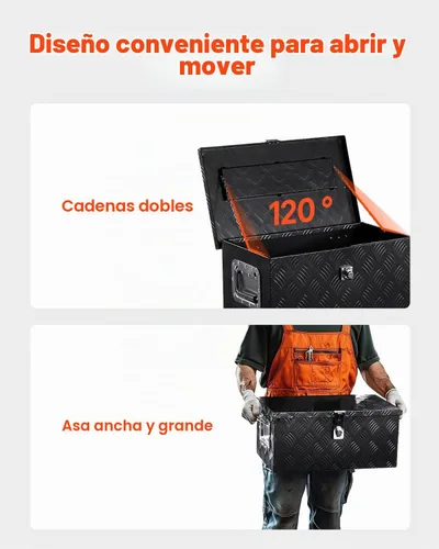 Vista 6 de VEVOR Caja de Herramientas de Aluminio Resistente para Cama de Camión, Caja de Herramientas con Placa Estriada con Mango Lateral y Llaves de Negro