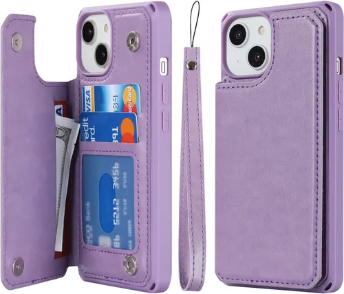 Vista 30 de Cavor para iPhone 14 Plus Funda tipo cartera con tarjetero, Funda tipo cartera para iPhone 14 Plus para mujeres, Doble cierre magnético a prueba