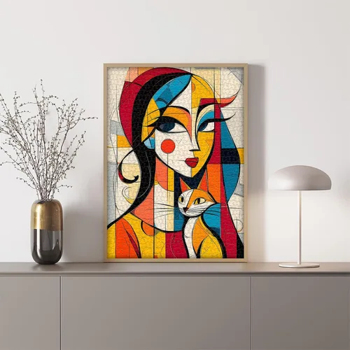 Vista 3 de Rompecabezas de arte abstracto para adultos, 1000 piezas, rompecabezas de gato para mujeres, geométricos modernos, rompecabezas de animales únicos