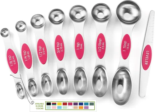 Vista 24 de Spring Chef Juego de cucharas medidoras magnéticas de acero inoxidable con imanes N45 fuertes, accesorios de cocina de metal resistente para hornear
