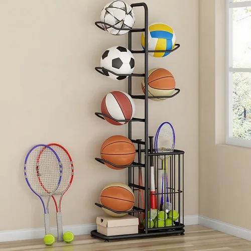 Vista 10 de Basketball Storage Rack, Sports Equipment Organizer, Yoga Mat Storage Basket, Multi-Tier Ball Storage Rack with Adjustable Feet for Garages, Courts