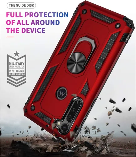 Vista 5 de TJS Funda compatible con Motorola Moto G Stylus 2020, resistente a los impactos, anillo de metal, soporte magnético, funda protectora (negro)