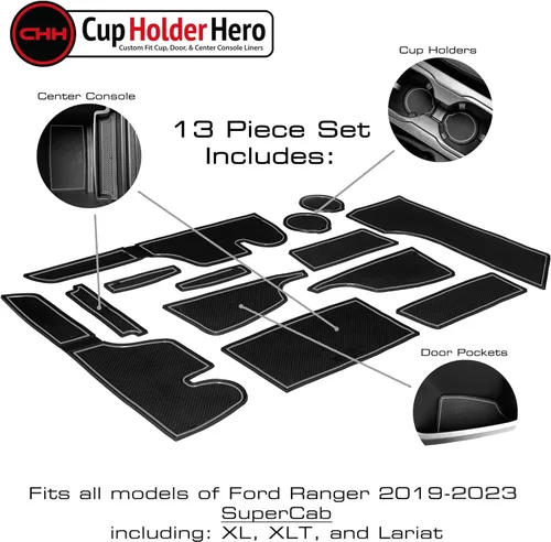 Vista 3 de CupHolderHero Compatible con accesorios Ford Ranger 2019-2023, insertos para portavasos interiores personalizados, antideslizantes y antipolvo