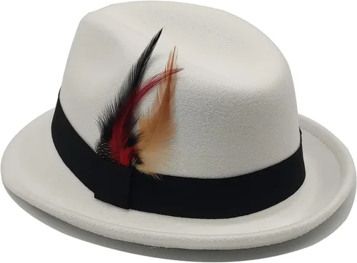 Vista 6 de Sombreros Trilby unisex clásicos para mujeres y hombres, sombreros de vestir de fieltro de ala corta, sombrero de Panamá con banda