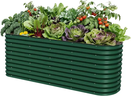 Vista 27 de Vego garden Jardinera elevada redonda de 32 pulgadas de alto y 42 pulgadas para jardín, para verduras, flores, patio, gris moderno