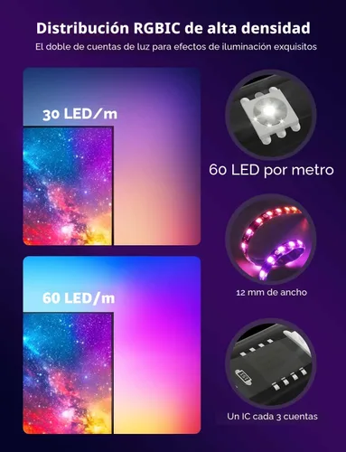 Vista 5 de Govee Envisual - Retroiluminación LED T2 para TV con cámaras duales, tira de luces LED RGBIC Wi-Fi de 11.8 pies para televisores de 55 a 65