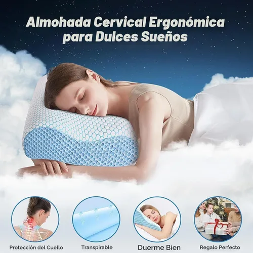 Vista 4 de Almohada cervical ergonómica para dormir, tamaño Queen azul