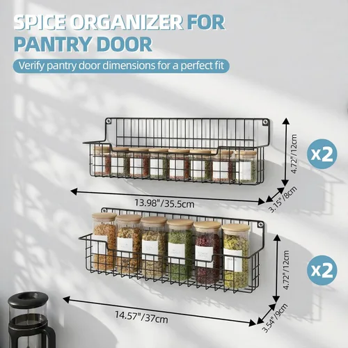 Vista 2 de Soporte de pared para especias, organizador de especias para gabinete y puerta de despensa, juego de 4 estantes colgantes para especias que ahorran