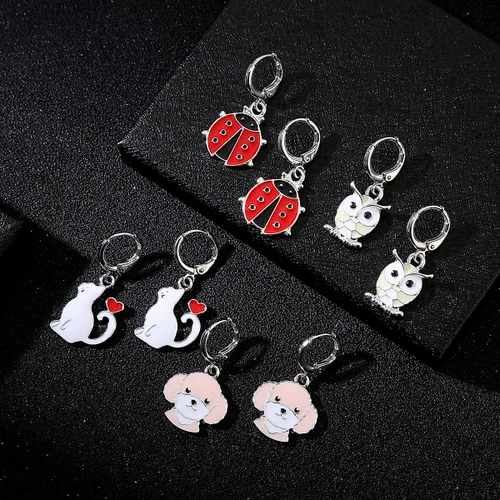 Vista 5 de Juego de 16 pares de aretes de aro hipoalergénicos para niñas con dije, lindos aretes de aro pequeños, Metal, no conocido