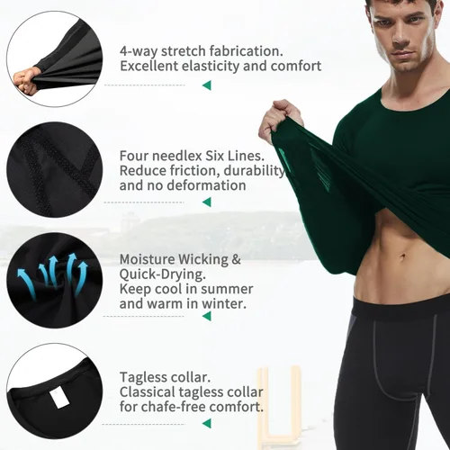 Vista 5 de Camisas de compresión de manga larga para hombre, ajuste seco, para entrenamiento, atléticas, camisetas para correr
