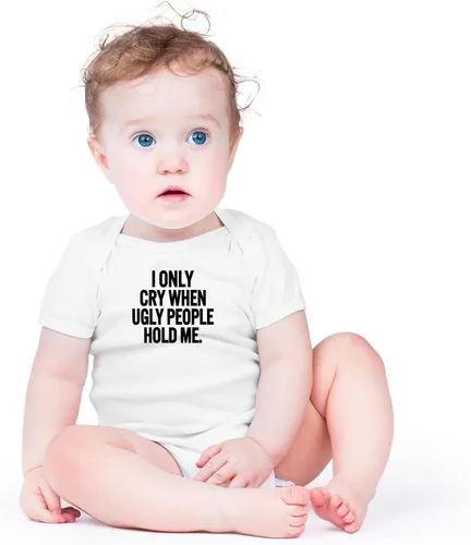 Vista 22 de AW Fashions Mameluco de bebé con texto en inglés "I Only Cry When Ugly People Hold Me", divertido y lindo mameluco para bebé niña o niño