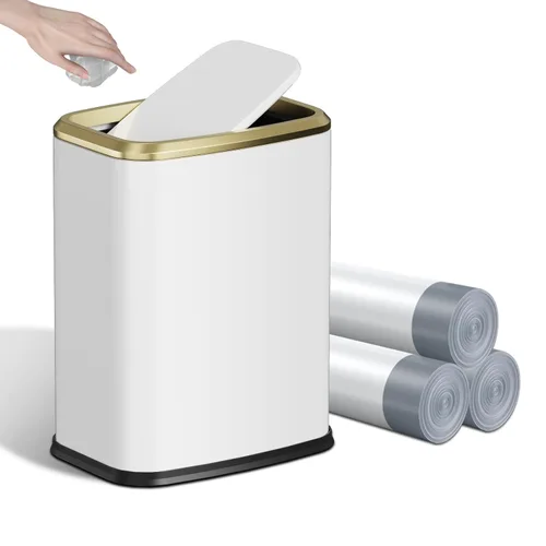 Vista 10 de Cubo de basura pequeño para baño de 8L/2.1 galones con tapa, cubo de basura rectangular con tapa abatible, cubo de basura de acero inoxidable