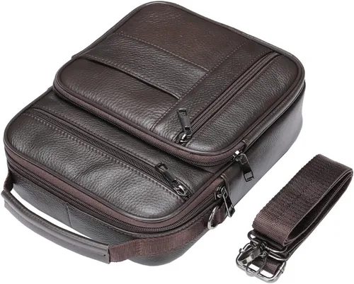 Vista 4 de Hebetag Bolso bandolera de cuero pequeño para hombres y mujeres, para viajes al aire libre, negocios