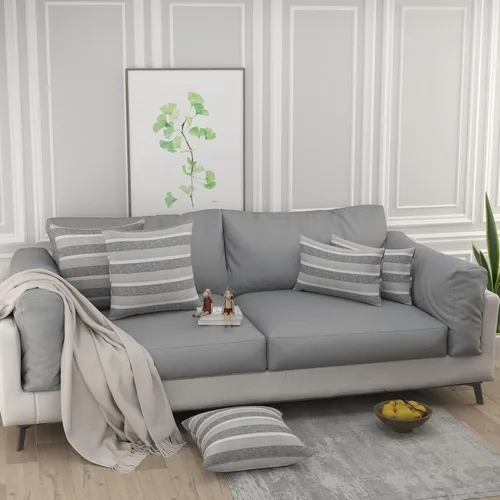 Vista 4 de Funda de almohada decorativa clásica retro a rayas, con cremallera oculta, de lino suave, moderna, estilo campestre, para sofá, dormitorio