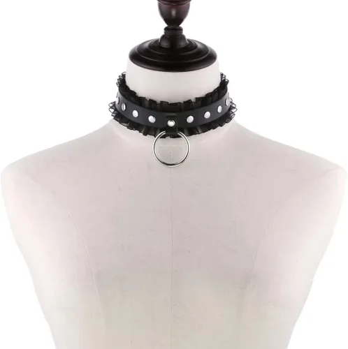 Vista 2 de Punk Harajuku - Anillo de encaje para el cuello con diseño de temperamento anillo sexy collar de remache collar de piel sintética gargantilla
