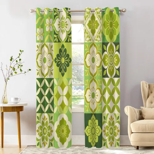 Vista 21 de Shrahala Art Nouveau Floral Pattern Blackout Curtain Tiers, Delicate Vine and Flower Design Kitchen Valance Light Blocking Tier Drapes with Rod