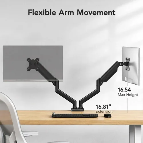 Vista 4 de HUANUO Soporte de monitor doble para 2 monitores de hasta 30 pulgadas, cada brazo soporta un máximo de 22 libras, soporte de monitor doble