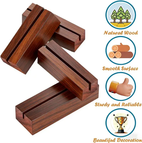 Vista 4 de 10 soportes de madera para tarjetas de lugar, soportes de madera para números de mesa de madera, soporte de letrero acrílico de madera, decoración