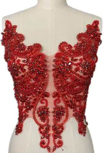 Vista 6 de Apliques de encaje hechos a mano con diamantes de imitación para coser en cuentas de vidrio, accesorios para ropa de vestir (color AB)
