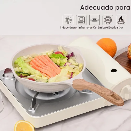 Vista 8 de JEETEE Sartén antiadherente de 8 pulgadas Sartén de huevo pequeña fácil de Beige