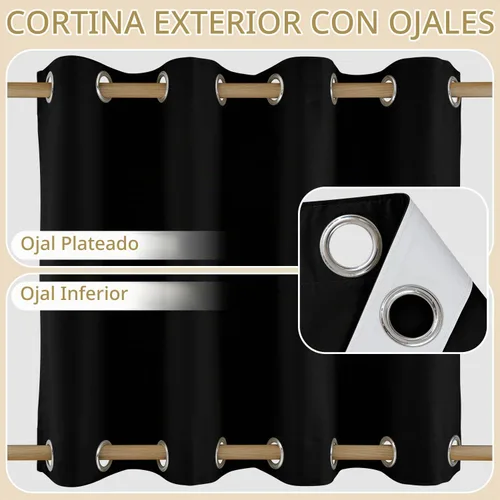 Vista 3 de HDCAXKJ Cortinas impermeables para exteriores para patio con cremallera superior e inferior, cortinas térmicas de privacidad con ojales, 2 paneles