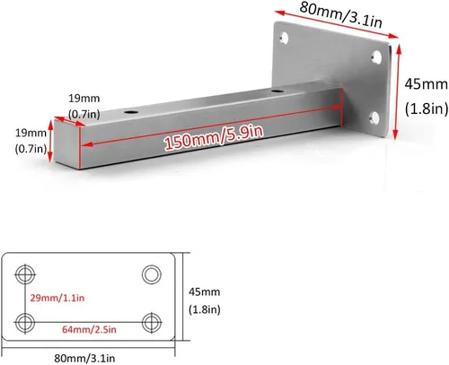 Vista 2 de Soporte para estante de pared de acero inoxidable cepillado, soporte para estante cuadrado flotante oculto, soporte para estante de oficina en casa
