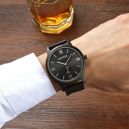 Vista 3 de LEFTLY Reloj de pulsera de madera hecho a mano con movimiento Miyota ligero y cuarzo para hombre