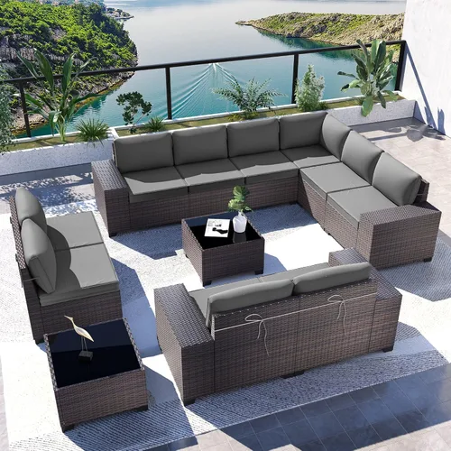 Vista 84 de Kullavik - Juego de muebles para exterior de 6 piezas con sofá modular de ratán de polietileno, color negro