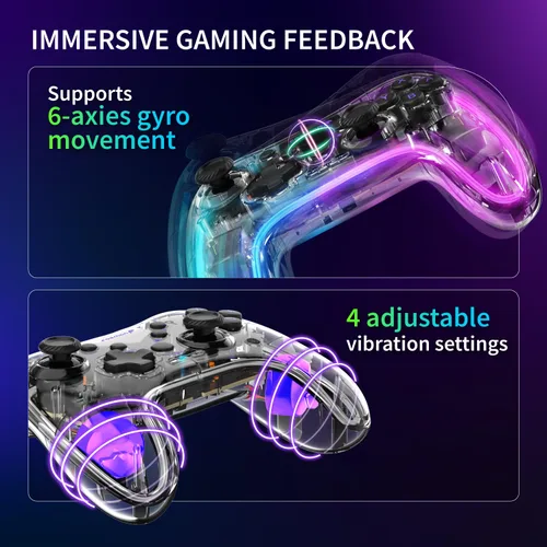 Vista 6 de Fosmon Wireless Controller, Gaming Controller with RGB Lights for SwitchLiteOLED and AndroidiOSPCSteamApple Arcade MFi Games & Tesla, Switch Pro
