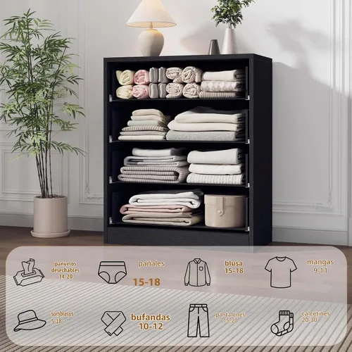 Vista 5 de Garvee Cómoda 4 para dormitorio, cómoda de 39.3 pulgadas de alto, cajón vertical independiente con almacenamiento, almacenamiento de madera