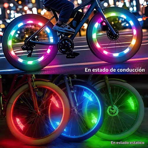 Vista 4 de Luces de rueda de bicicleta recargable, paquete de 2, luz de radios de bicicleta, resistente a la intemperie, luces de bicicleta para adultos