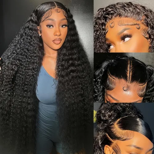 Vista 8 de Pelucas de encaje frontal sin pegamento con onda de agua para mujer, cabello humano 180 de densidad, cabello virgen brasileño sin procesar
