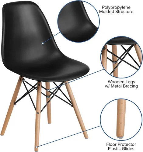 Vista 5 de Flash Furniture - Paquete de 2 sillas Elon Series de plástico negro con patas de madera