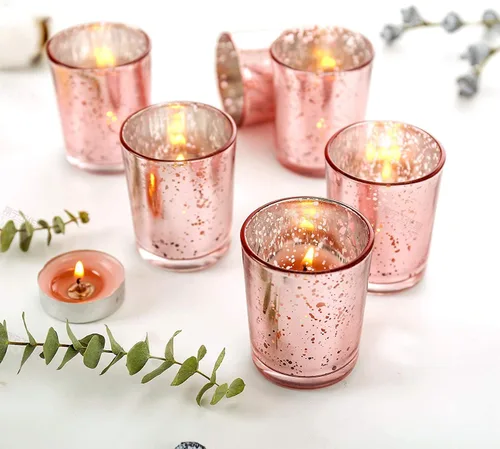 Vista 6 de Velas votivas de cera de abeja cruda 100% pura en soporte de vidrio (rosa con oro, 1) Sin perfume, naturalmente ligeramente perfumado a miel