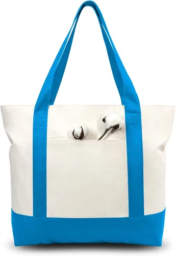 Vista 39 de TOPDesign Paquete de 1 bolsa de lona con bolsillo externo, bolsa de compras reutilizable para comestibles, cierre de cremallera superior, artículos